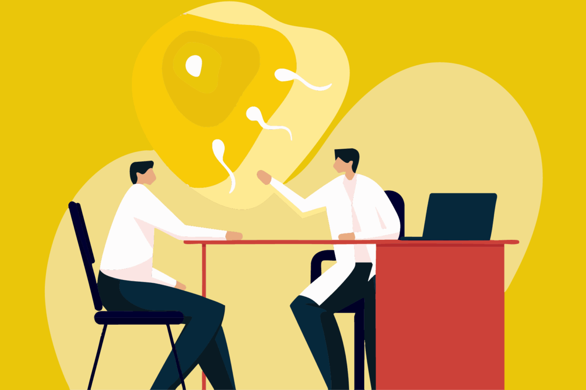 ilustración dos médicos hablando fertilidad